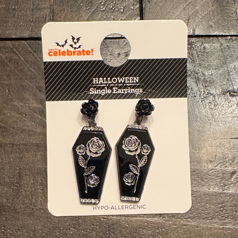 Black Halloween Coffin Earrings
